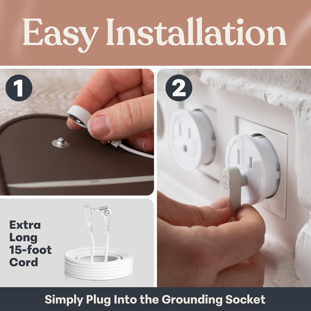 Groundiva™ 15 ft Grounding Cord | Replacement Cord for Mats, Sheets & Pads