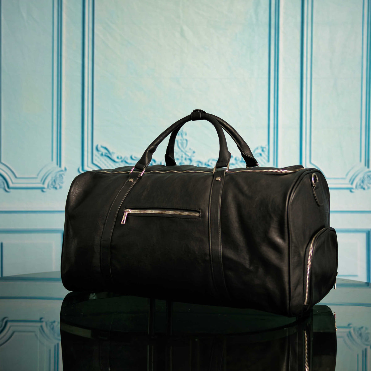 Black Leather XL Signature Bag Set (XL Signature Backpack and Duffle Bag)